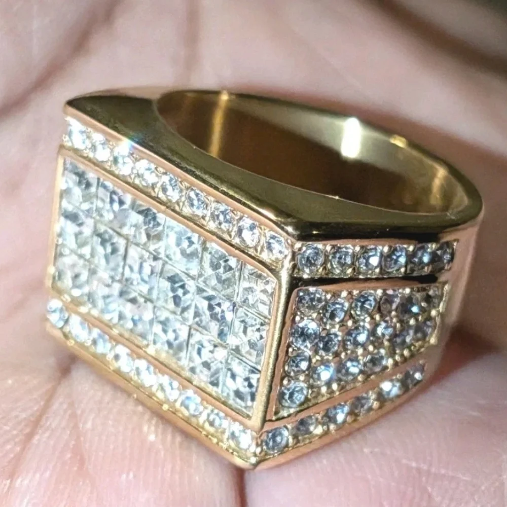 Luxury Large AAA Cubic Zirconia 316L Stainless Steel Hip Hop Ring For Men Sz 12